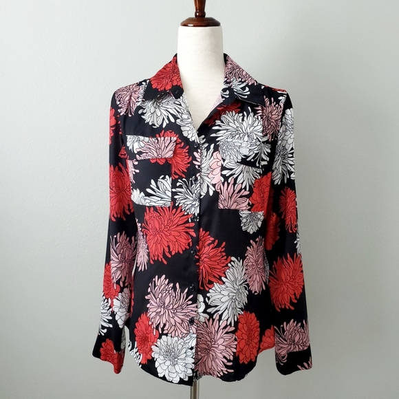 Guess Long Sleeve Button Down Black & Red Floral Print Shirt, Size Small - Picture 16 of 16
